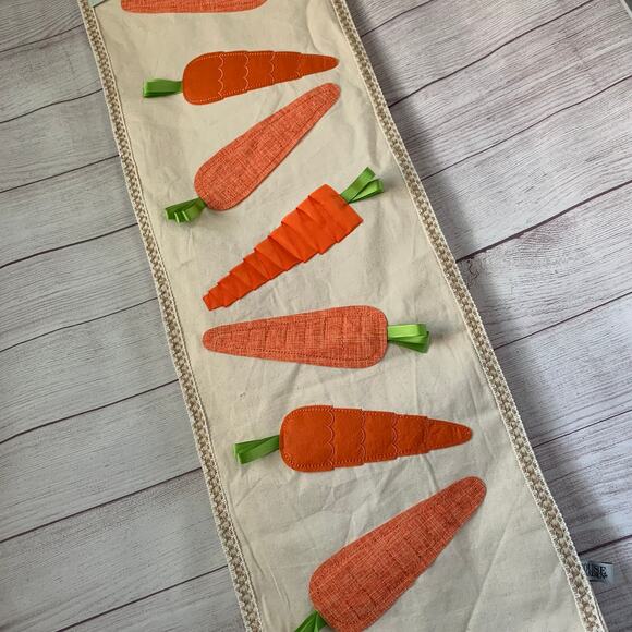 House & Garden Easter Carrot Table Runner Green Ribbon Leaves 14x48 - Picture 10 of 14